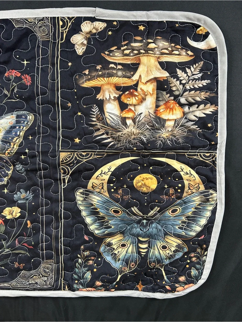 Moth Mushroom Celestial King Pillow Sham Quilted Whimsigoth Gothic